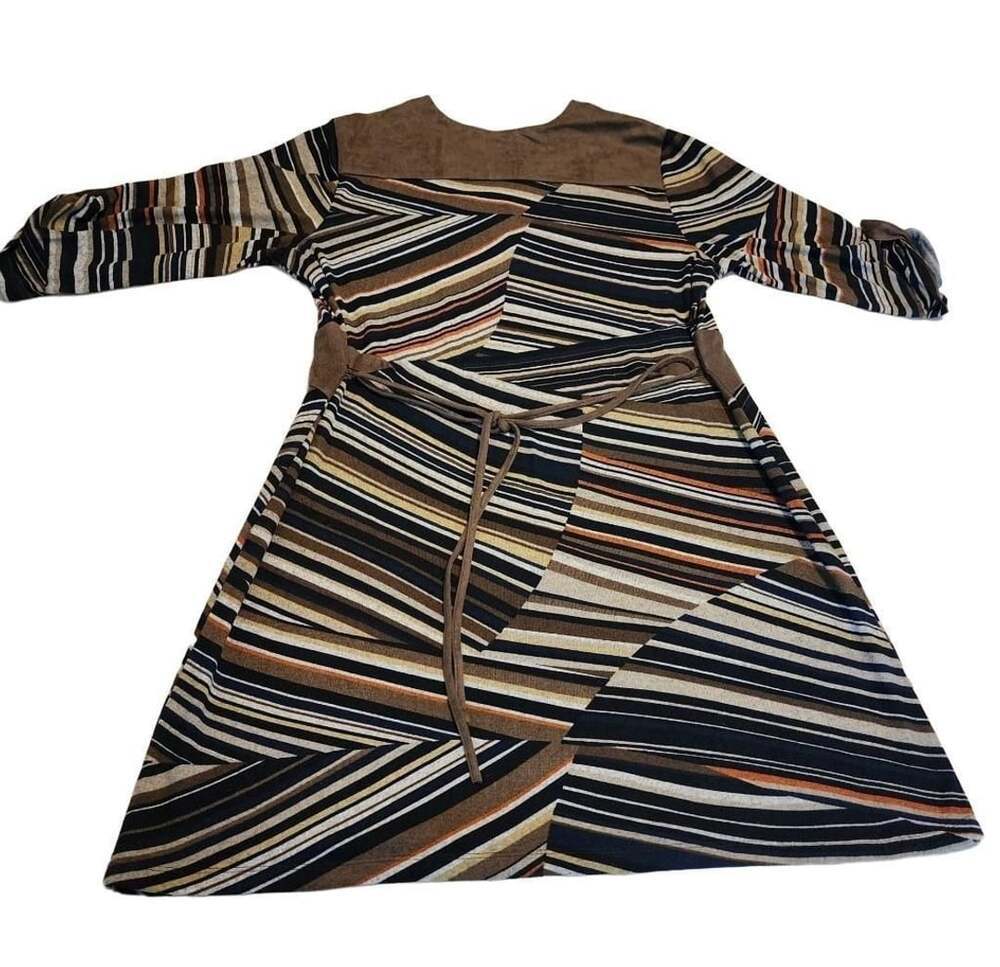 Marie Claire Striped Cozy Fall Dress Size TG/XL Multi-Color Velvet taupe collar - Picture 7 of 13